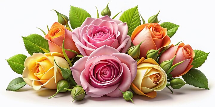 Delicate rosebud arrangement against a crisp white background, showcasing 3D floral artistry. Perfect inspiration for architectural photography and stunning design concepts. Aesthetic elegance redefin