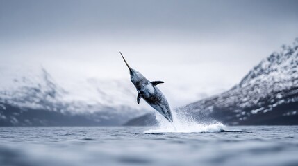 Narwhal Breaching in Arctic Waters