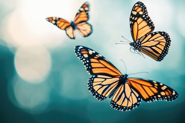Obraz premium A group of colorful butterflies flying through the air in mid-movement