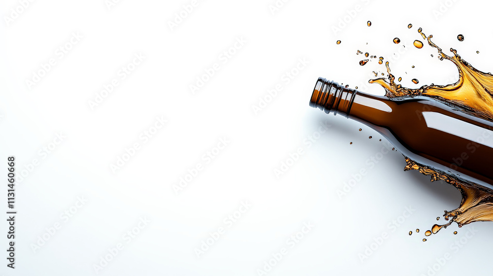 Poster amber liquid splash: a captivating image of an amber liquid splashing from a bottle, creating a dyna