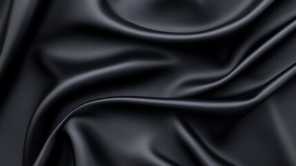 Fototapeta premium Elegant Black Satin Fabric with Smooth Waves and Soft Ripples for Textiles, Fashion, and Luxury Background Applications in Various Design Projects