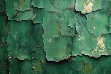 Obraz premium Close-up shot of peeling paint on a green wall, perfect for depicting worn-down or old surfaces