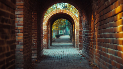 Obraz premium Brick wall view from a distance. 