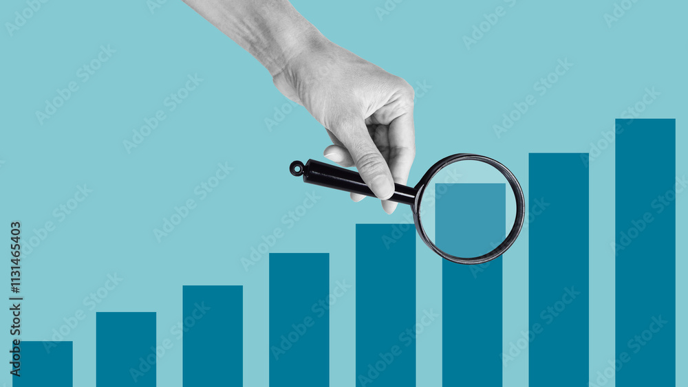 Poster graph analytics and magnifying glass symbolizing career growth. promotion concept in the business, a