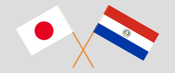 Crossed flags of Japan and Republic of Paraguay. Official colors. Correct proportion. Vector illustration