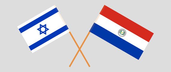 Crossed flags of Israel and Republic of Paraguay. Official colors. Correct proportion. Vector illustration
