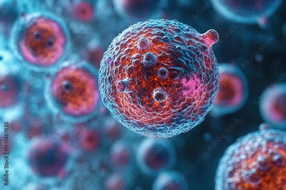 Poster a close-up view of a cell sample with numerous cells
