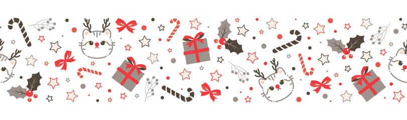 Christmas border with cute cats