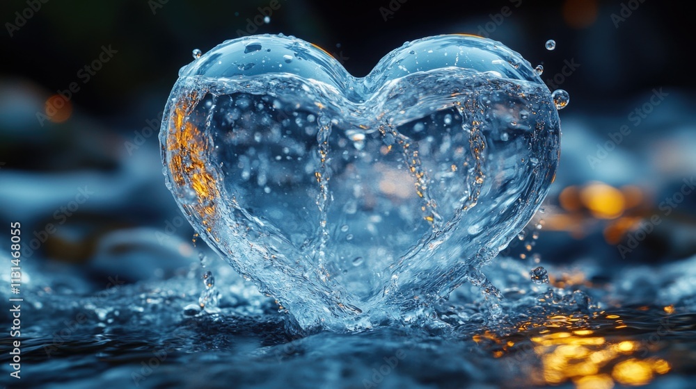 Poster a heart-shaped pattern formed by water splashing on the ground, great for representing love or emoti