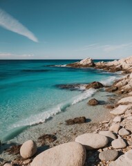 Beautiful coastal view with clear water and rocky shore on a sunny day