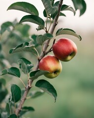 Obraz premium Ripe Apples on Branch with Lush Green Leaves