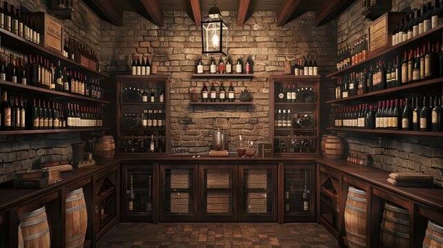 Rustic Wine Bar. Cozy cabinetry and wood shelving concept