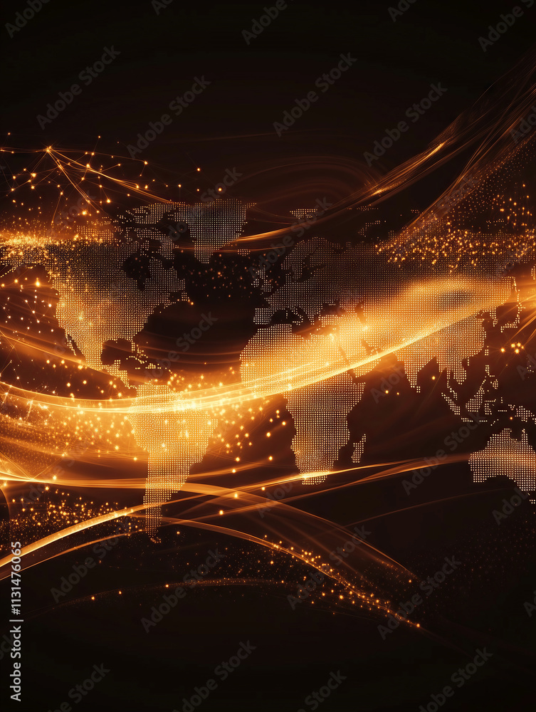 Poster Visual representation of global connectivity and digital networks at dusk