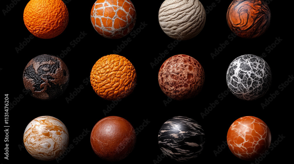 Poster sphere texture collection: a captivating arrangement of 16 spheres, each showcasing a unique and div