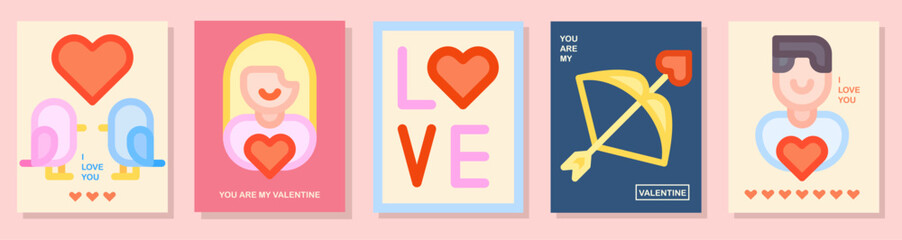 Valentine's Day poster set, greeting card, cover, label, tag, sales promotion templates, pattern background in a modern and trendy style.