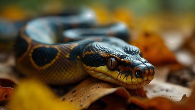Close-Up of a Ball Python in Its Natural Habitat