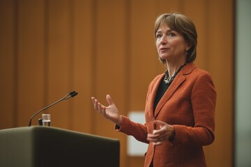 Business woman lecturing at Conference at the lecture hall