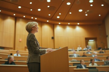 Business woman lecturing at Conference at the lecture hall