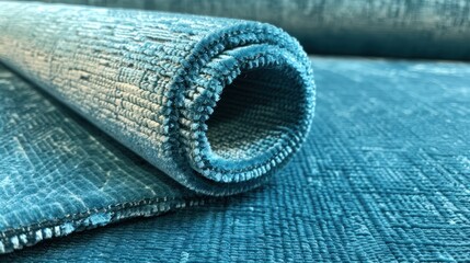 Rolled teal carpet close-up showing texture.