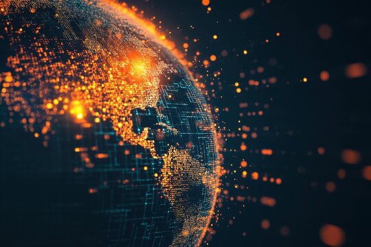Abstract digital background with a globe and binary code, representing the global network concept for online technology or worldwide internet connection Generative AI