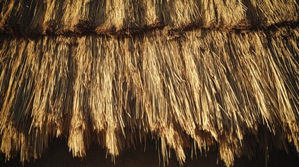 Fototapeta premium Close-up of a thatched roof, made of dried straw, showing texture and detail.
