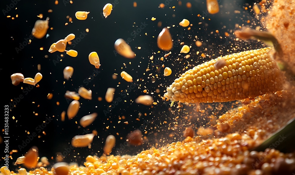 Aufkleber golden corn kernels exploding in motion