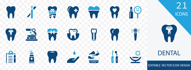 Dental solid icon set. containing hygiene, tooth, brace, electric toothbrush, cavity, hand mirror and more vector design