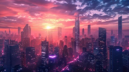 Obraz premium Urban Twilight. A mesmerizing blend of cityscape and natural elements at sunset.