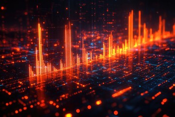 Obraz premium A bustling metropolis with vibrant orange and blue lighting, perfect for use in futuristic or sci-fi themed projects