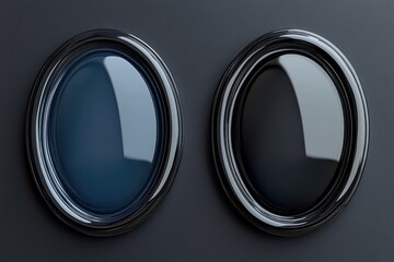 Fototapeta premium Two oval-shaped mirrors mounted on a wall, possibly in a bedroom or dressing room