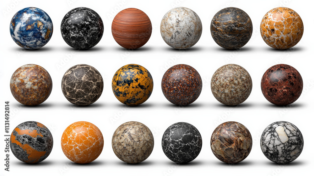 Aufkleber marble sphere collection: a captivating array of 18 intricately patterned marble spheres, each boast
