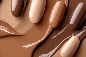 makeup background with shades of Mocha Mousse color nail polish