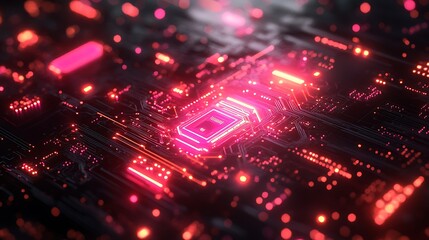 Fototapeta premium Scenic Artwork Highlighting Digital Landscape With Radiant Neon Lights And Intricate image