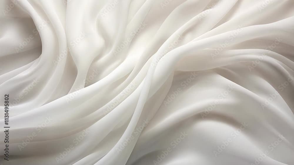 Poster flowing white fabric texture in motion. elegant silk or chiffon material with soft waves and folds. 
