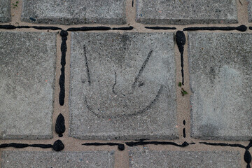 Grafiti on concrete beach protective structure showing black silicon joints - Aberdeen city - Scotland - UK