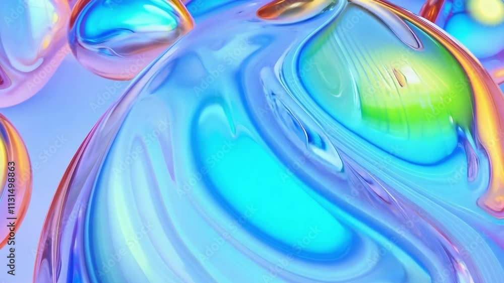 Poster series of colorful spheres are floating in a blue background. the spheres are of different sizes and