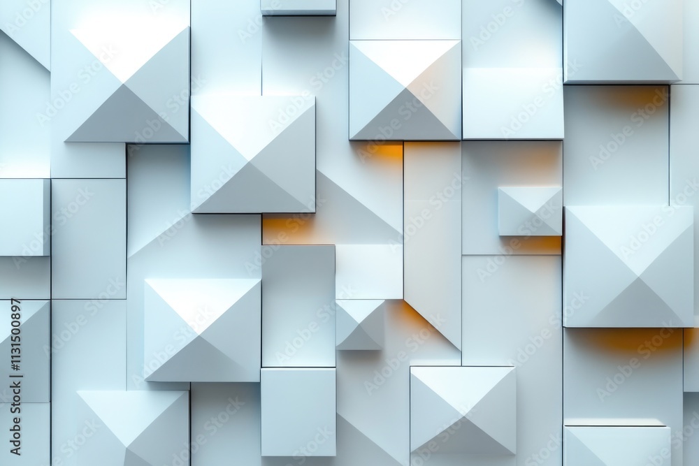 Poster a wall constructed from white cubes with a bright yellow light on top, suitable for use in architect