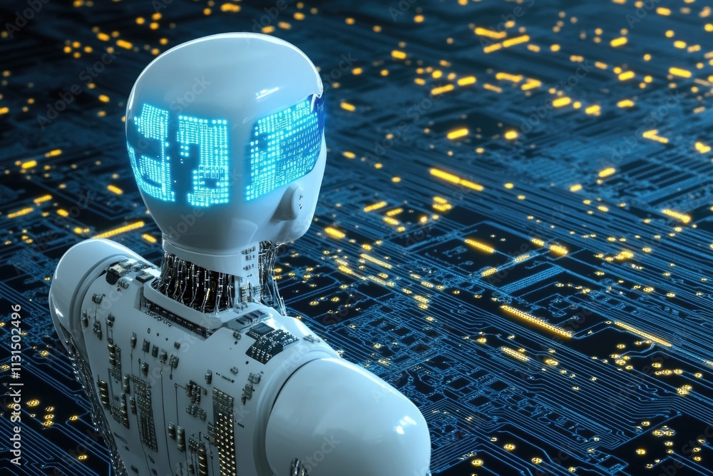 Aufkleber a robot standing next to a circuit board