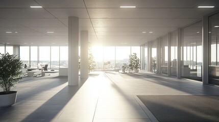 Obraz premium Modern Office Sunlight Cityscape View