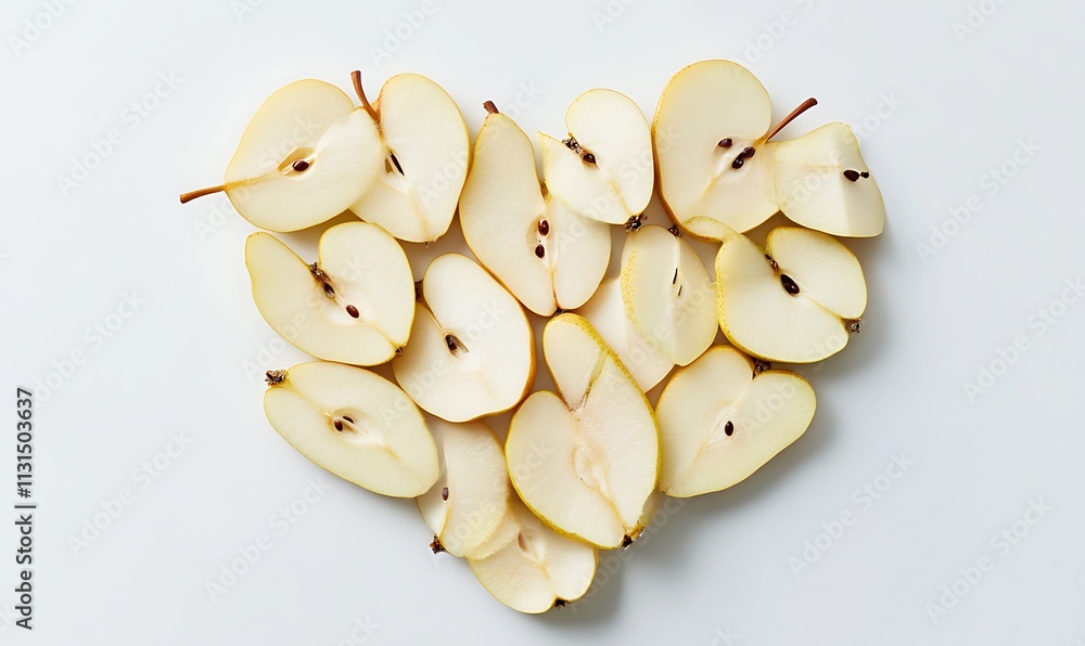 Poster pear slices arranged in a heart shape