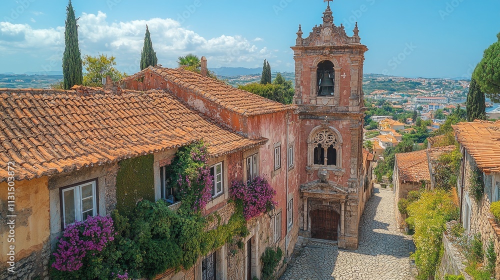 Aufkleber a historic building with a clock tower, suitable for use in architectural or historical context