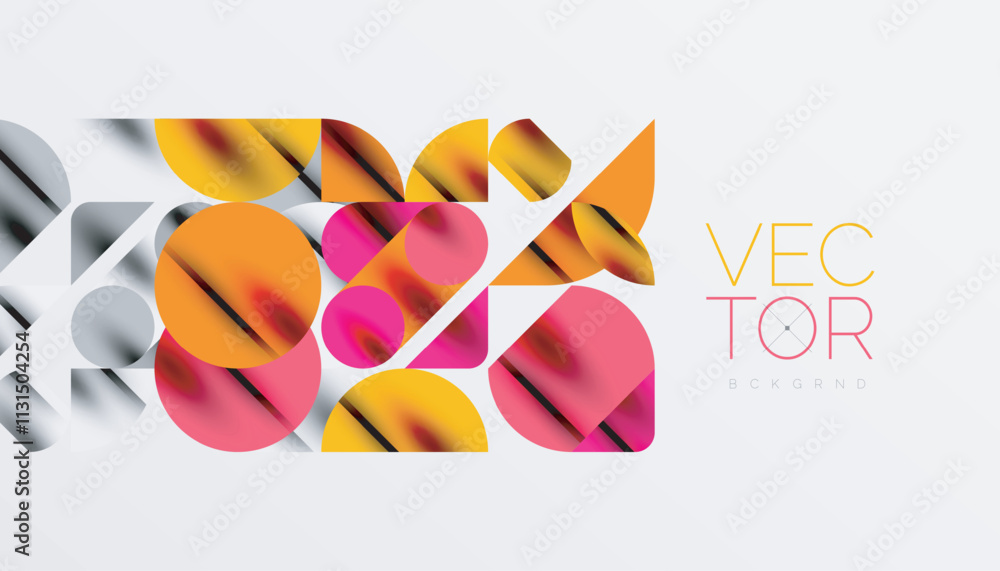 Poster color beautiful circles, semi circles, squares and round triangles. geometric mosaic style pattern a