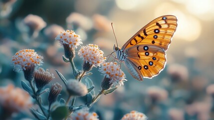 Obraz premium A delicate butterfly sits atop a pure white flower, highlighting its vibrant colors and intricate details