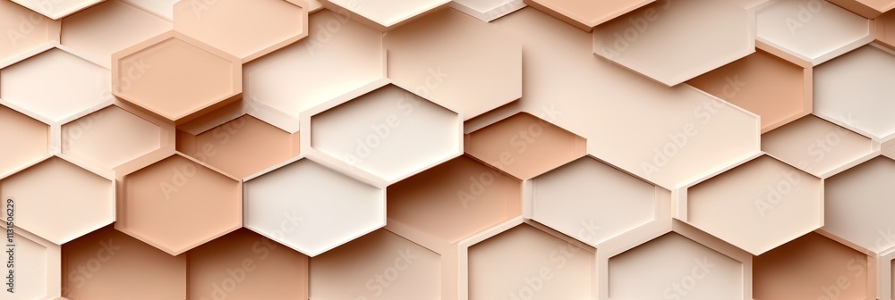 Canvas Prints An abstract background featuring a pattern of hexagonal shapes in soft beige and cream tones, providing ample copy space