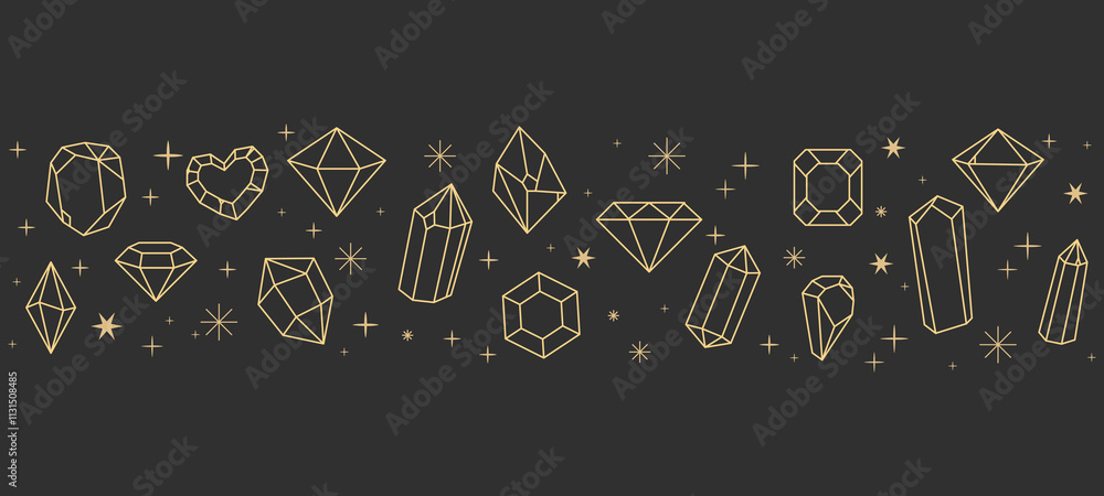Canvas Prints magic crystal sacred geometry polyhedron celestial esoteric seamless border with gold line gemstone 