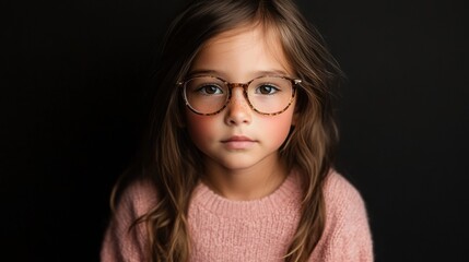 Fototapeta premium Young girl wearing glasses, looking thoughtfully at the camera
