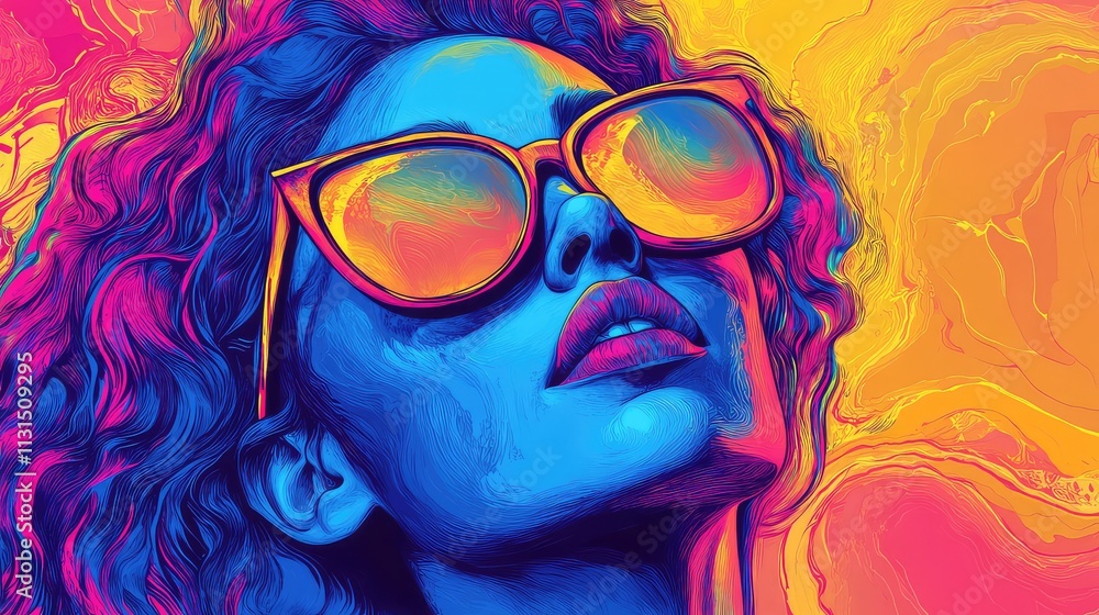 Poster vibrant abstract fluid art with psychedelic colors and swirling patterns