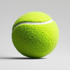 Bright neon green tennis ball with fuzzy texture and clear seam on isolated white background