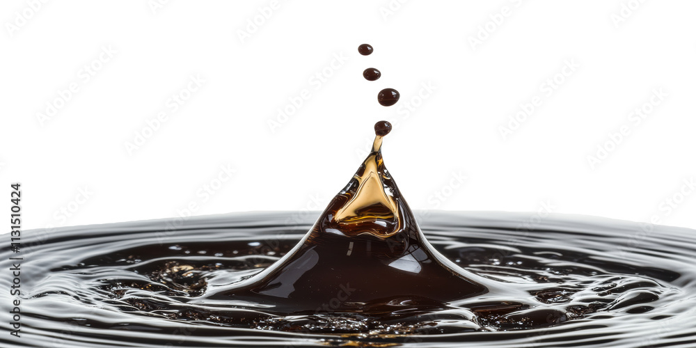 Poster coffee drop splashing into liquid isolated on transparent background