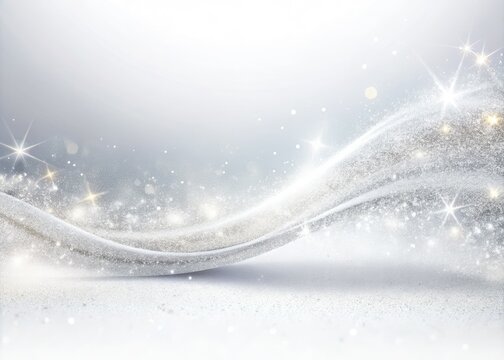Enchanting white glitter wave illustration featuring a sparkling stardust trail, perfect for magical concepts and surreal photography on a  background.